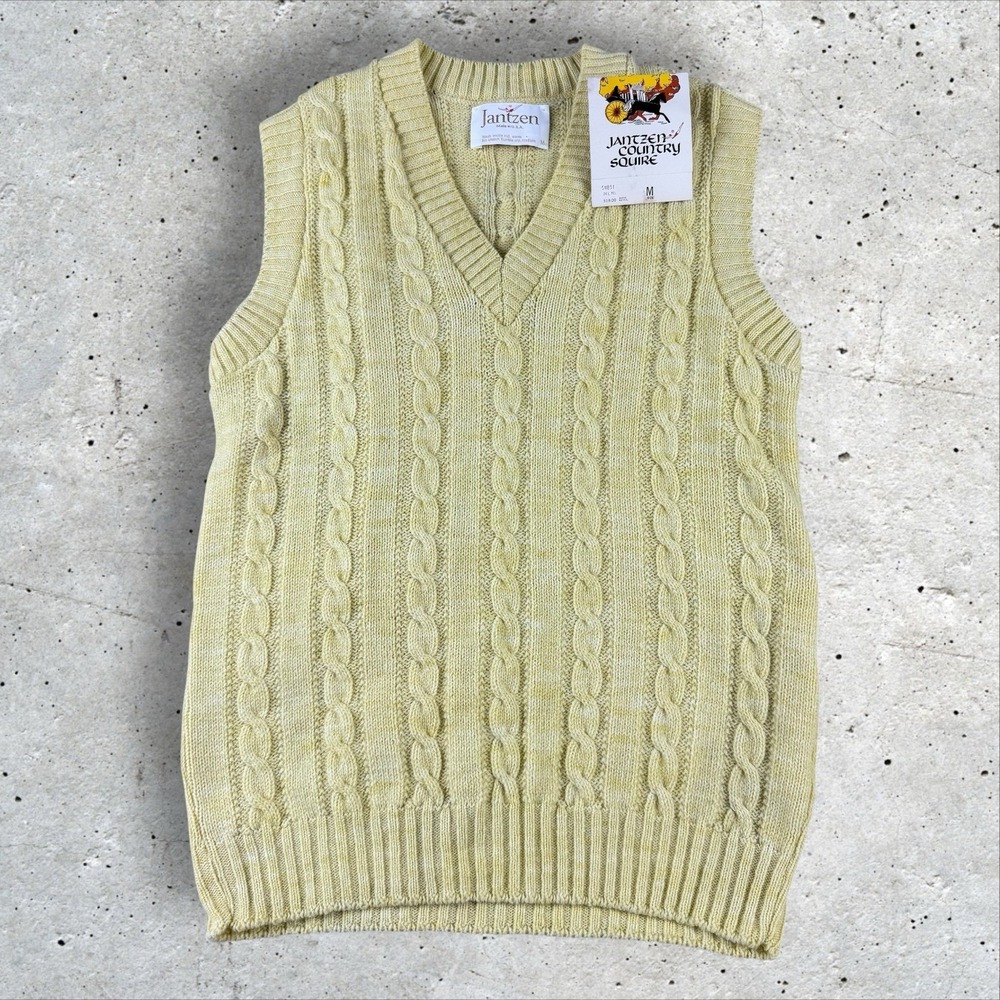 Vtg NOS‎ Jantzen Country Squire Yellow Cable Knit Sweater Vest NWT Sz M
